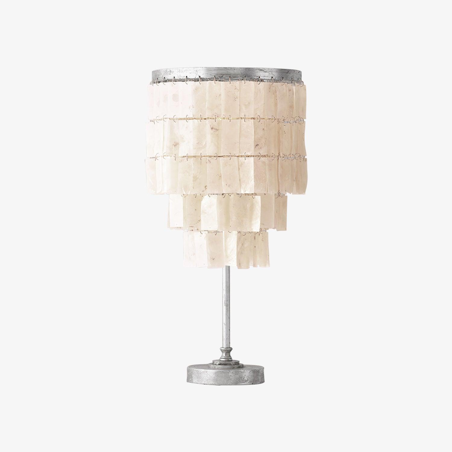 Modern Tiered Natural Shell Table Lamp with Silver Metal Frame for Coastal Decor