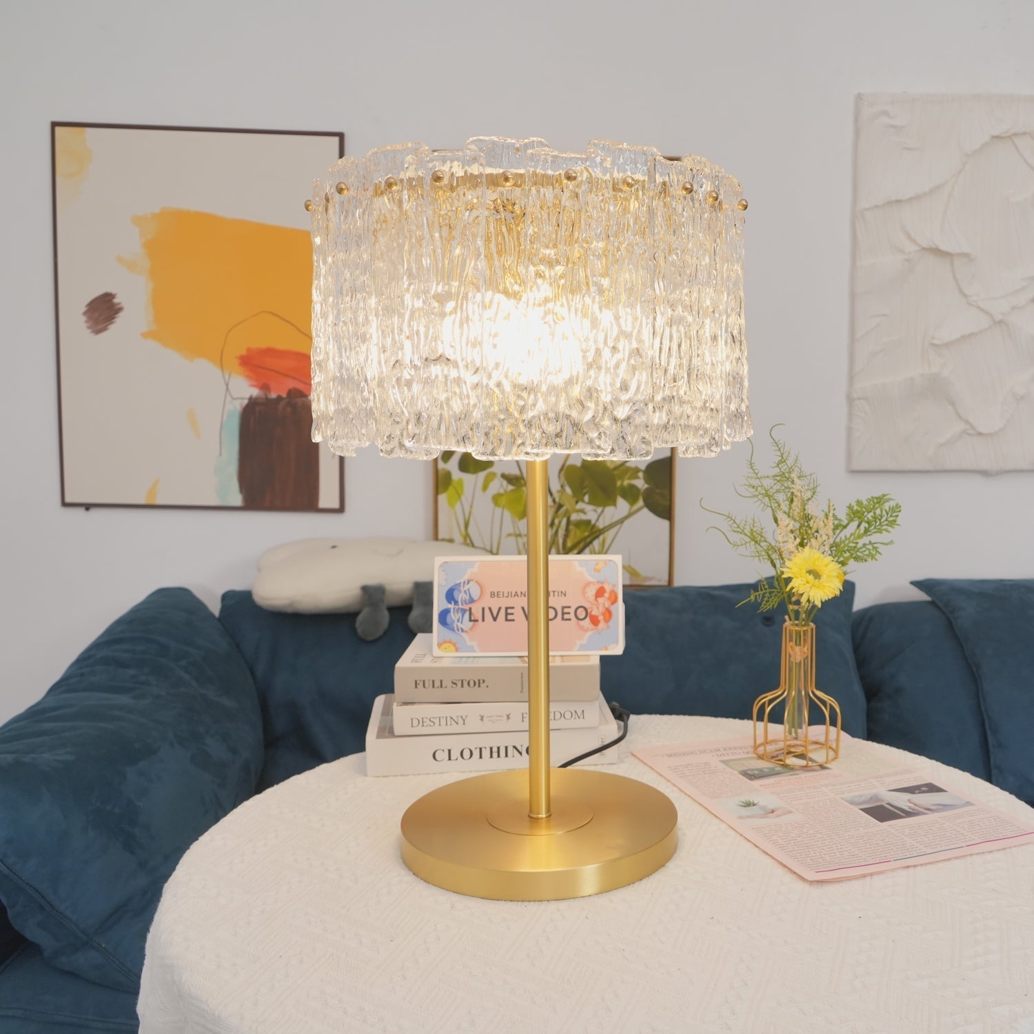 Skylar Modern Brass and Glass Table Lamp for Luxury Bedroom and Office Lighting