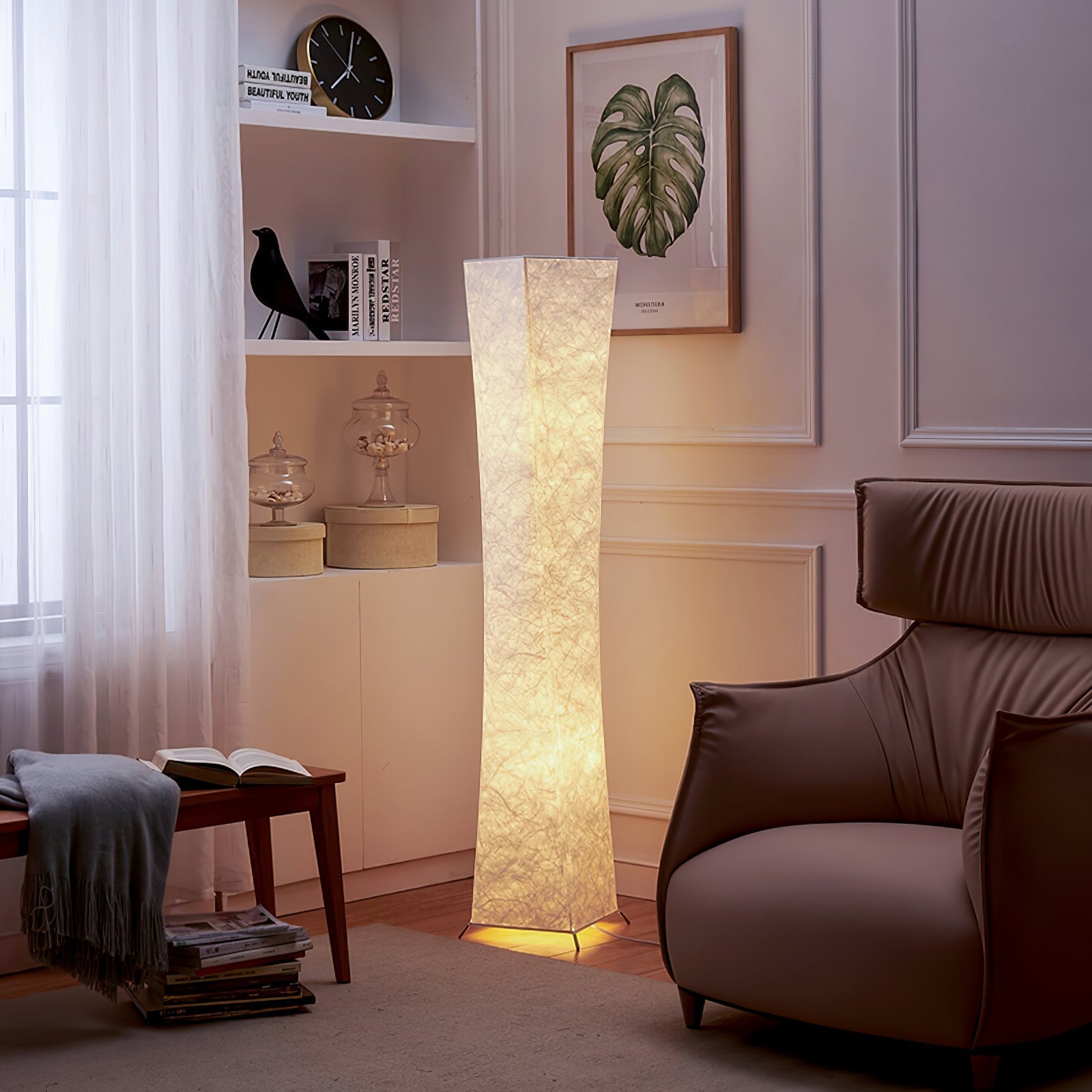 Modern Tall Slim Waist Tower Floor Lamp LED Standing Light for Bedroom and Office
