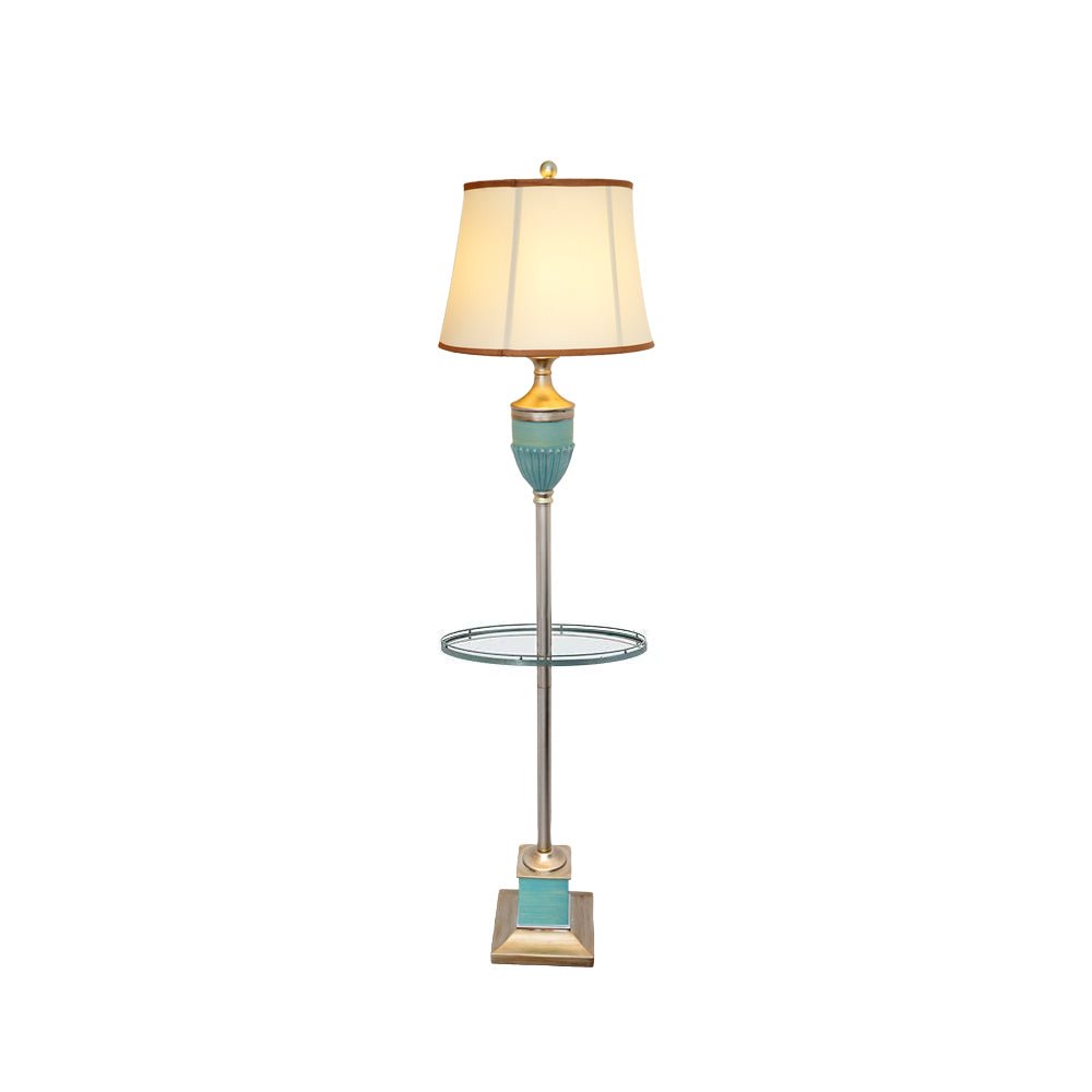 Art Deco Resin Floor Lamp with Fluted Base and White Fabric Shade for Home Decor