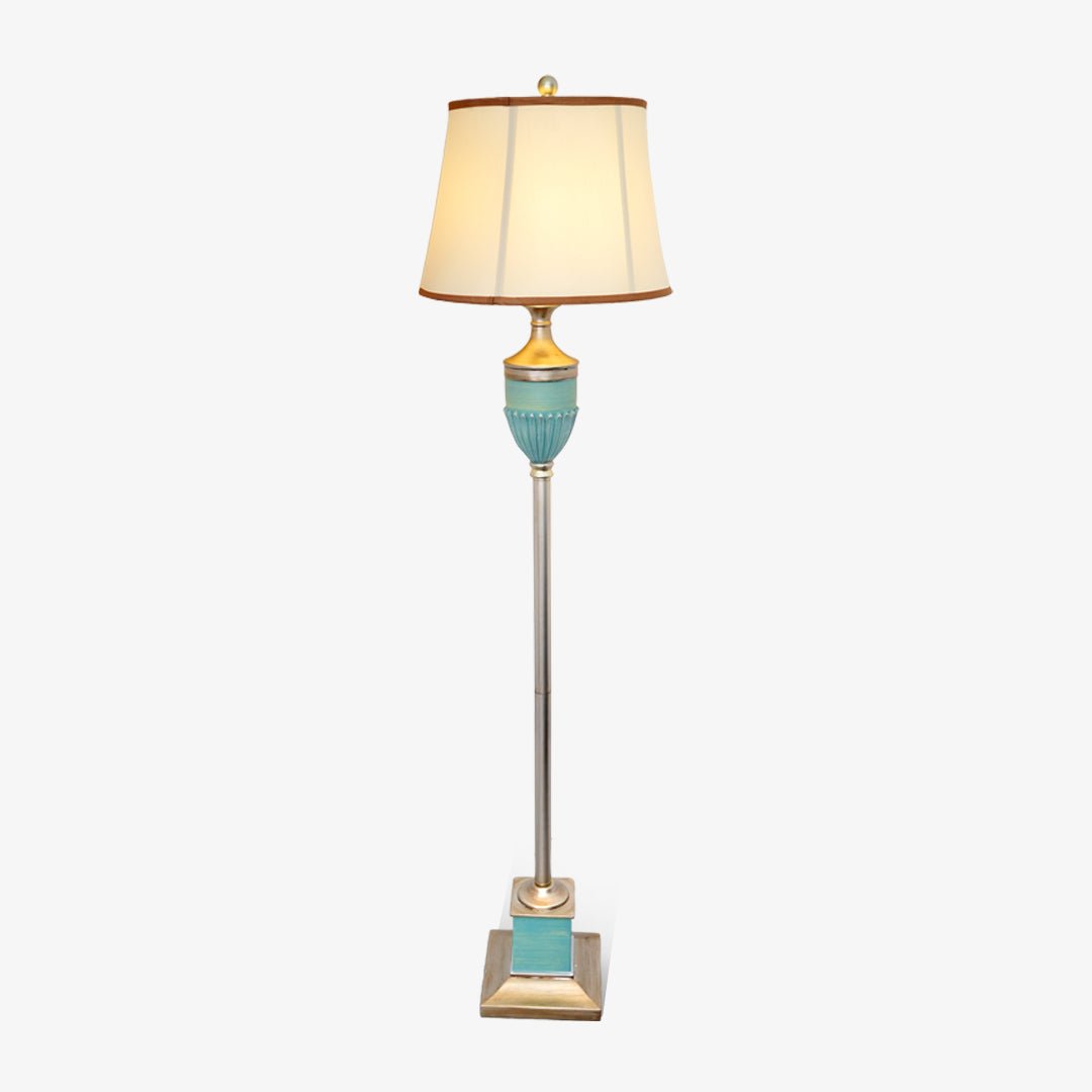 Art Deco Resin Floor Lamp with Fluted Base and White Fabric Shade for Home Decor
