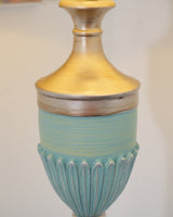 Art Deco Resin Floor Lamp with Fluted Base and White Fabric Shade for Home Decor