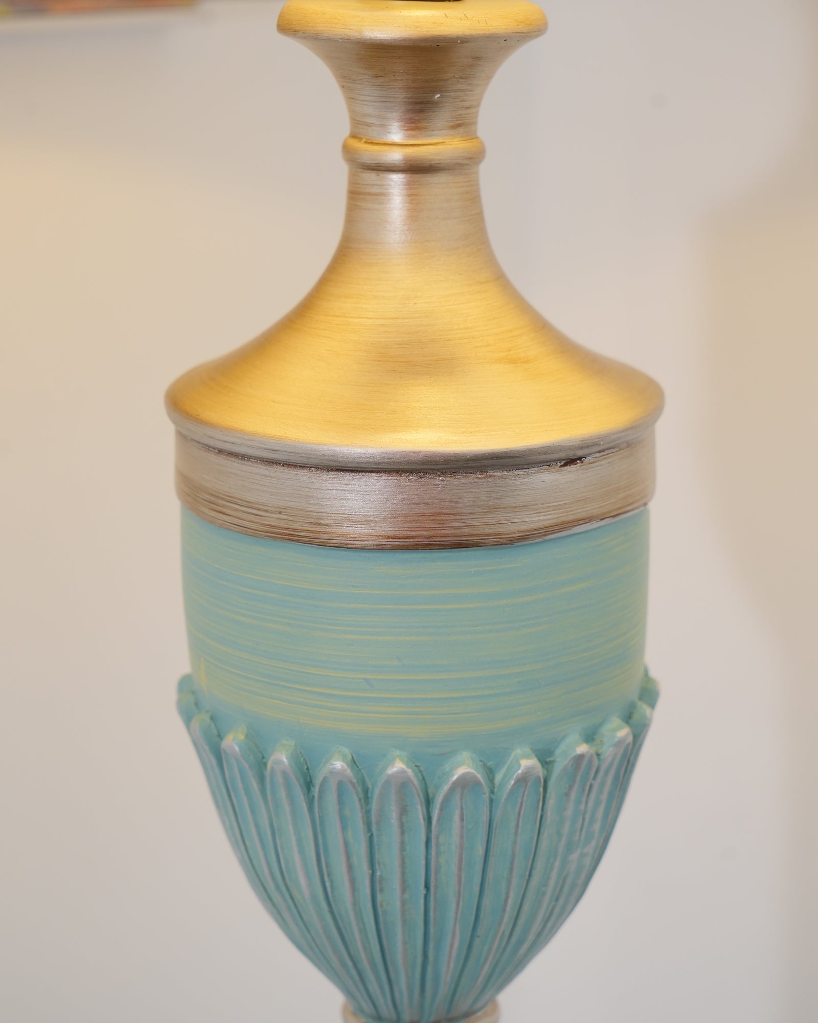 Art Deco Resin Floor Lamp with Fluted Base and White Fabric Shade for Home Decor