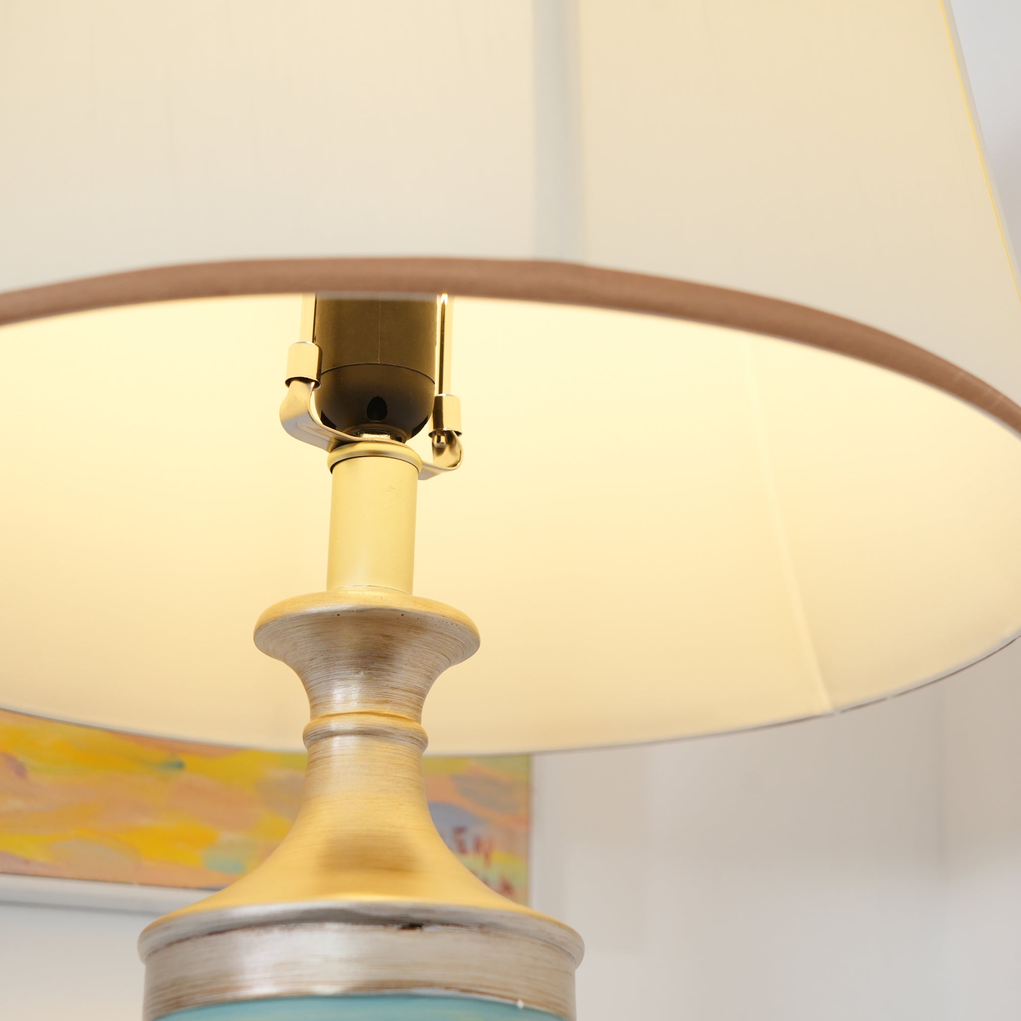 Art Deco Resin Floor Lamp with Fluted Base and White Fabric Shade for Home Decor