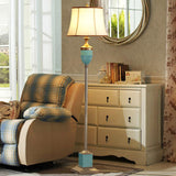 Art Deco Resin Floor Lamp with Fluted Base and White Fabric Shade for Home Decor