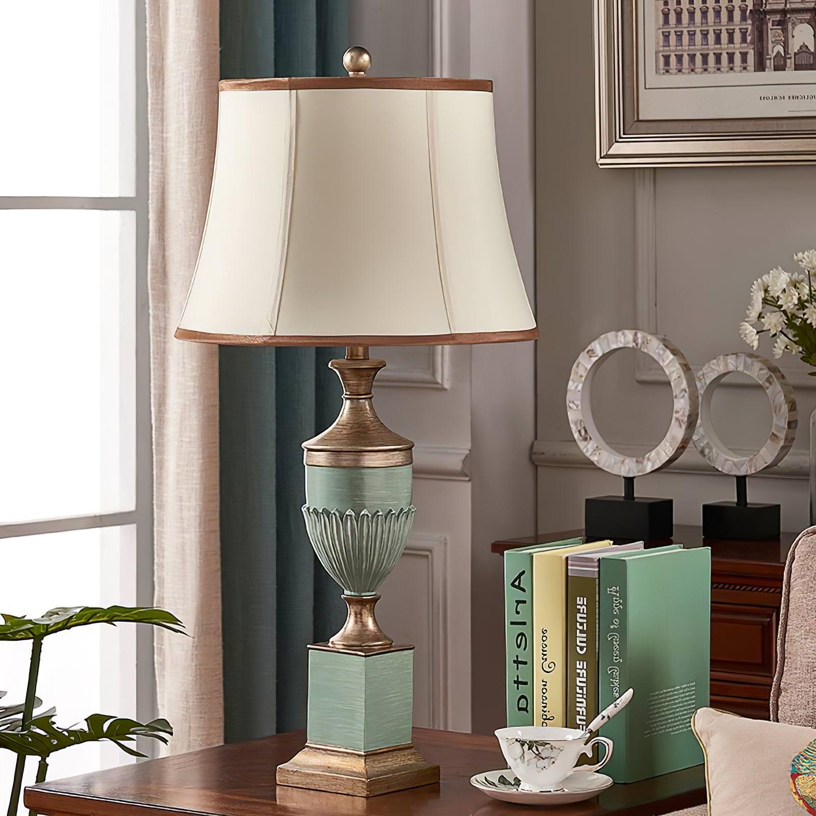 Art Deco Fluted Resin Table Lamp with Fabric Shade for Elegant Home Decor
