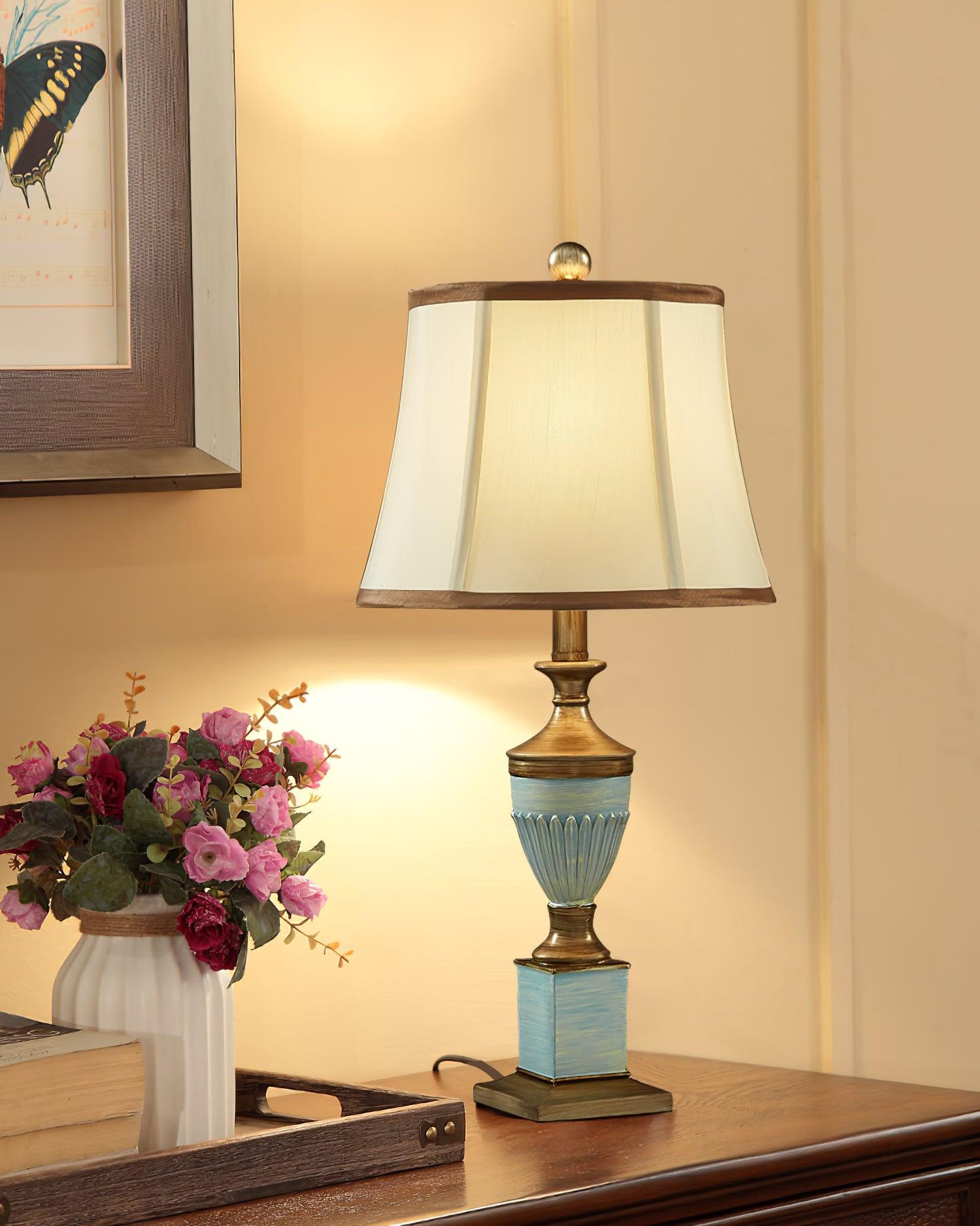 Art Deco Fluted Resin Table Lamp with Fabric Shade for Elegant Home Decor