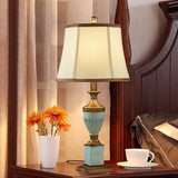 Art Deco Fluted Resin Table Lamp with Fabric Shade for Elegant Home Decor