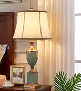 Art Deco Fluted Resin Table Lamp with Fabric Shade for Elegant Home Decor