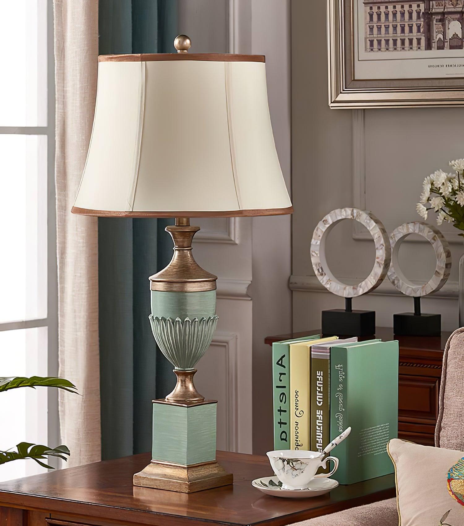 Art Deco Fluted Resin Table Lamp with Fabric Shade for Elegant Home Decor