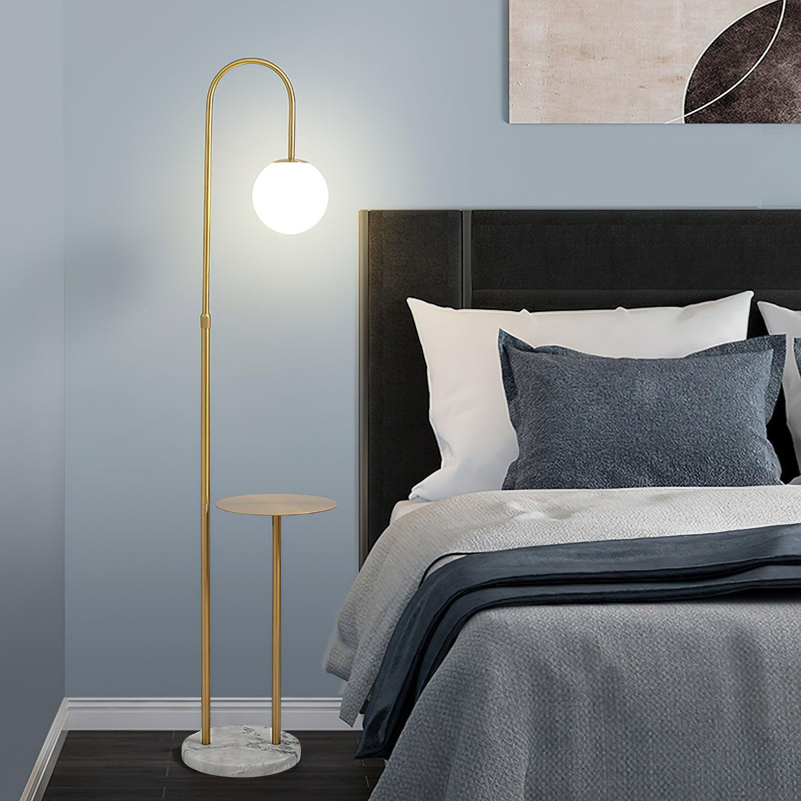 Modern Glass Bubble Floor Lamp with Marble and Wood Base for Living Room Bedroom Lighting