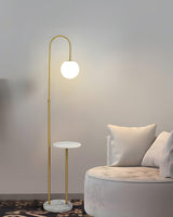 Modern Glass Bubble Floor Lamp with Marble and Wood Base for Living Room Bedroom Lighting