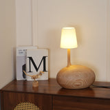 Modern Snail Design Wood Table Lamp with Round Base and White Fabric Shade for Bedroom