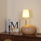 Modern Snail Design Wood Table Lamp with Round Base and White Fabric Shade for Bedroom