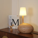 Modern Snail Design Wood Table Lamp with Round Base and White Fabric Shade for Bedroom