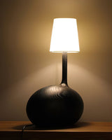 Modern Snail Design Wood Table Lamp with Round Base and White Fabric Shade for Bedroom