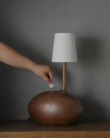 Modern Snail Design Wood Table Lamp with Round Base and White Fabric Shade for Bedroom