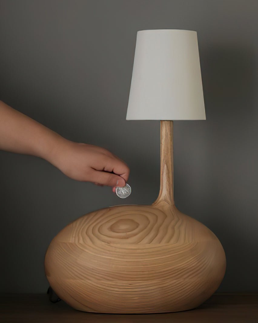 Modern Snail Design Wood Table Lamp with Round Base and White Fabric Shade for Bedroom