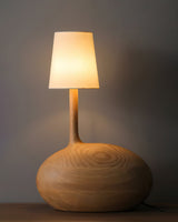 Modern Snail Design Wood Table Lamp with Round Base and White Fabric Shade for Bedroom