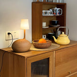Modern Snail Design Wood Table Lamp with Round Base and White Fabric Shade for Bedroom