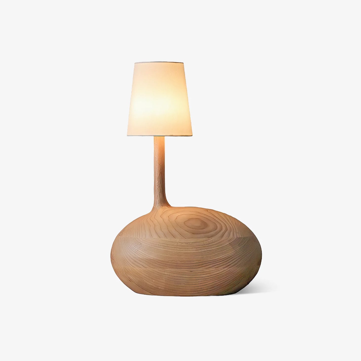 Modern Snail Design Wood Table Lamp with Round Base and White Fabric Shade for Bedroom