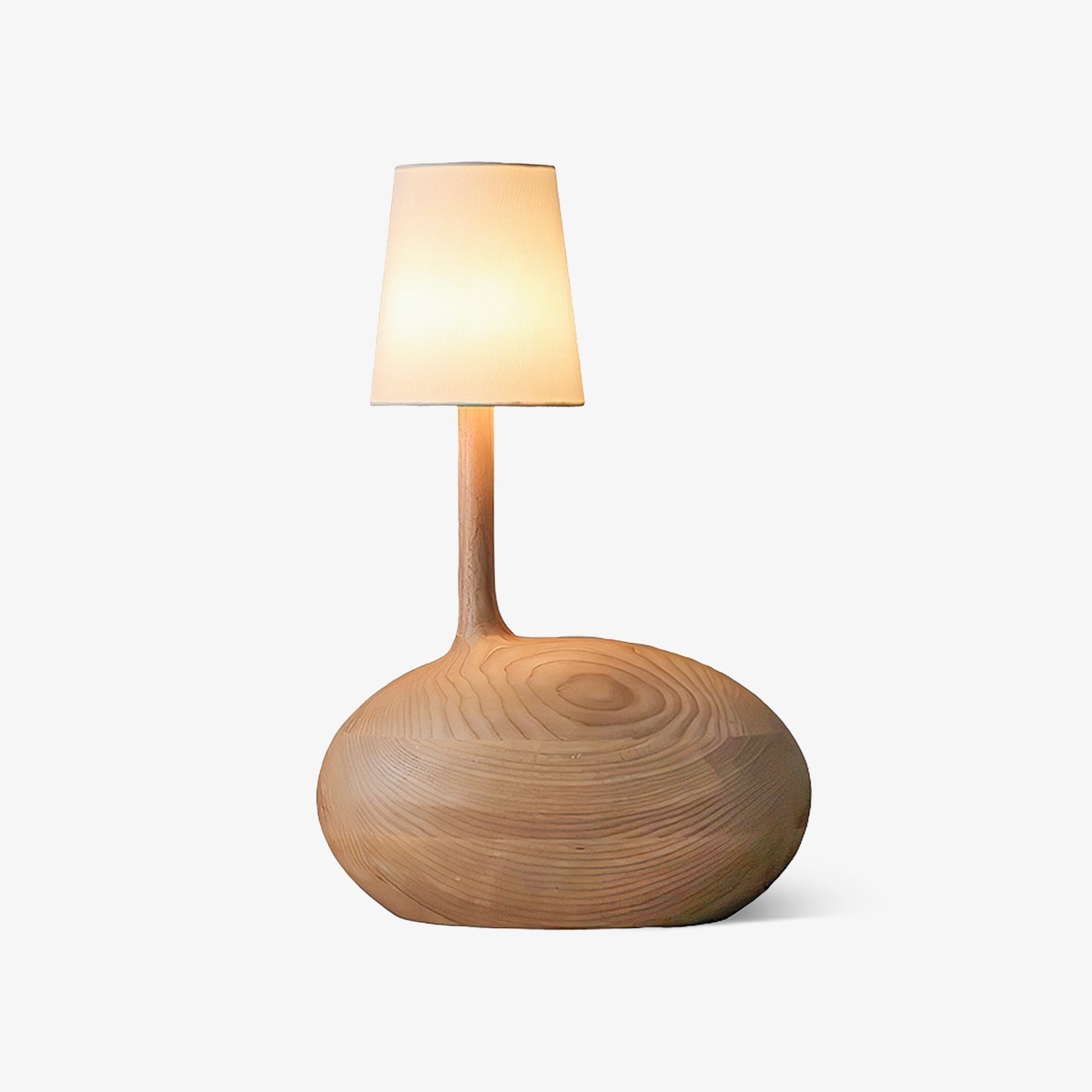 Modern Snail Design Wood Table Lamp with Round Base and White Fabric Shade for Bedroom