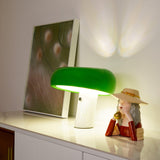 Modern Italian White Carrara Marble Table Lamp with Glazed Metal Mushroom Shade