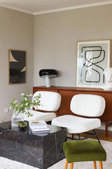 Modern Italian White Carrara Marble Table Lamp with Glazed Metal Mushroom Shade