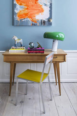 Modern Italian White Carrara Marble Table Lamp with Glazed Metal Mushroom Shade