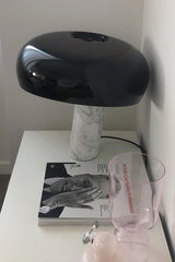 Modern Italian White Carrara Marble Table Lamp with Glazed Metal Mushroom Shade