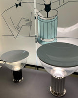 Modern Italian White Carrara Marble Table Lamp with Glazed Metal Mushroom Shade