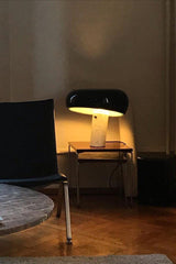 Modern Italian White Carrara Marble Table Lamp with Glazed Metal Mushroom Shade