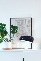 Modern Italian White Carrara Marble Table Lamp with Glazed Metal Mushroom Shade