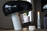 Modern Italian White Carrara Marble Table Lamp with Glazed Metal Mushroom Shade