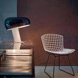Modern Italian White Carrara Marble Table Lamp with Glazed Metal Mushroom Shade
