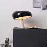 Modern Italian White Carrara Marble Table Lamp with Glazed Metal Mushroom Shade