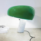 Modern Italian White Carrara Marble Table Lamp with Glazed Metal Mushroom Shade