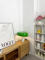 Modern Italian White Carrara Marble Table Lamp with Glazed Metal Mushroom Shade