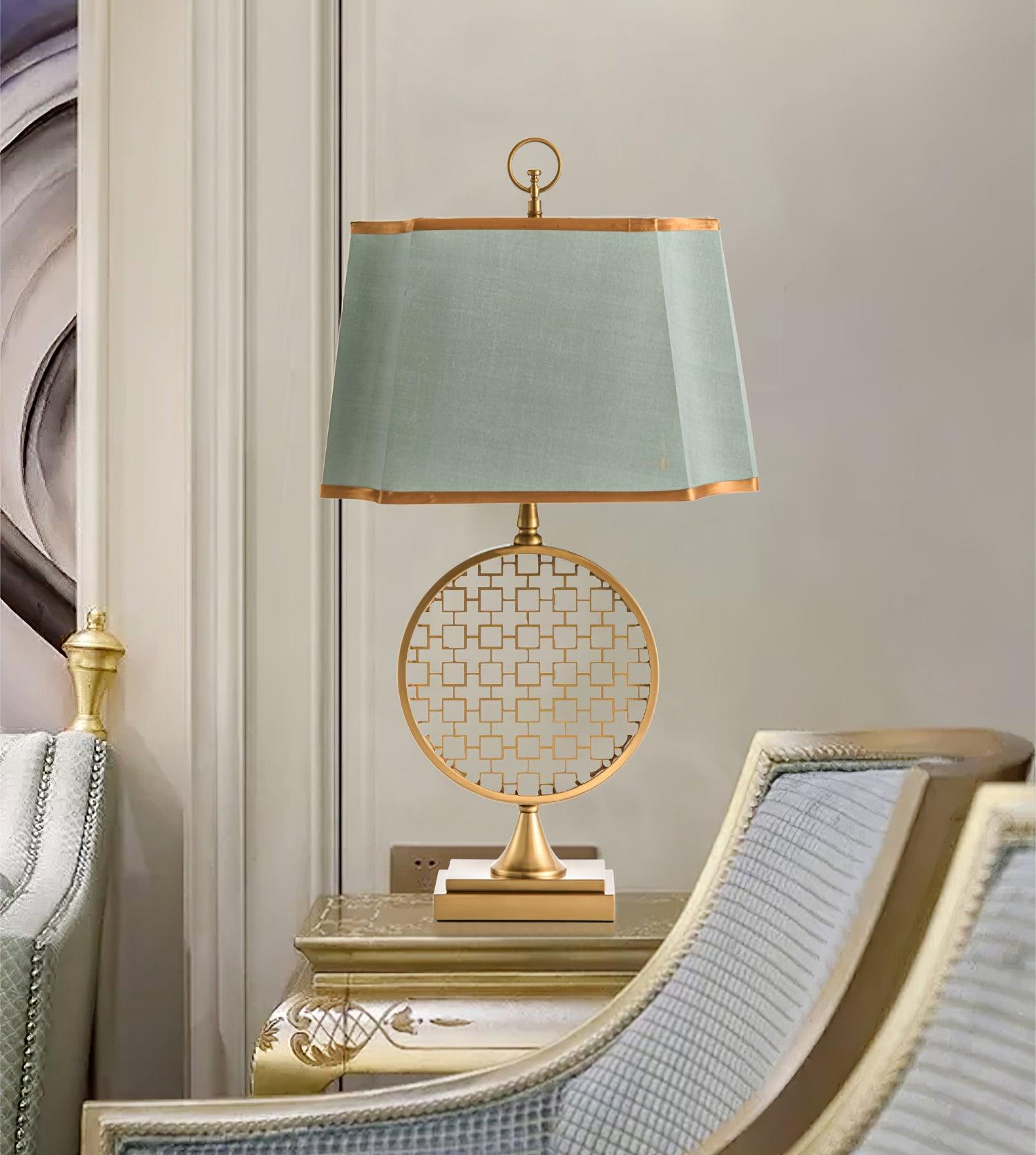 Soho Reading Table Lamp Gold Metal Base Blue Fabric Shade Decorative Lighting