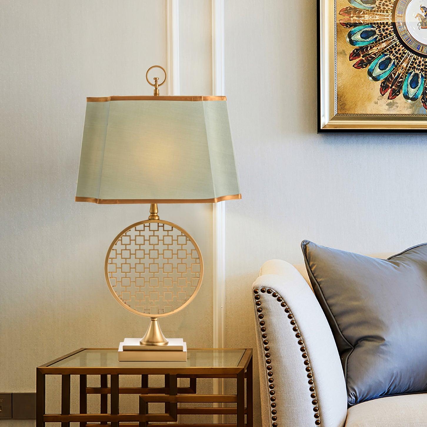 Soho Reading Table Lamp Gold Metal Base Blue Fabric Shade Decorative Lighting