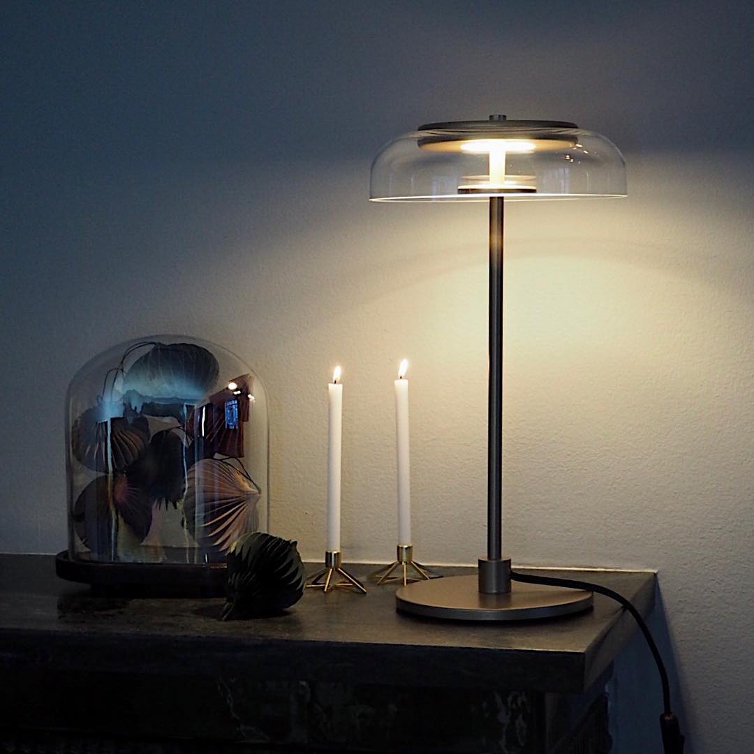 Modern Solara Brass and Glass LED Table Lamp for Living Room and Office