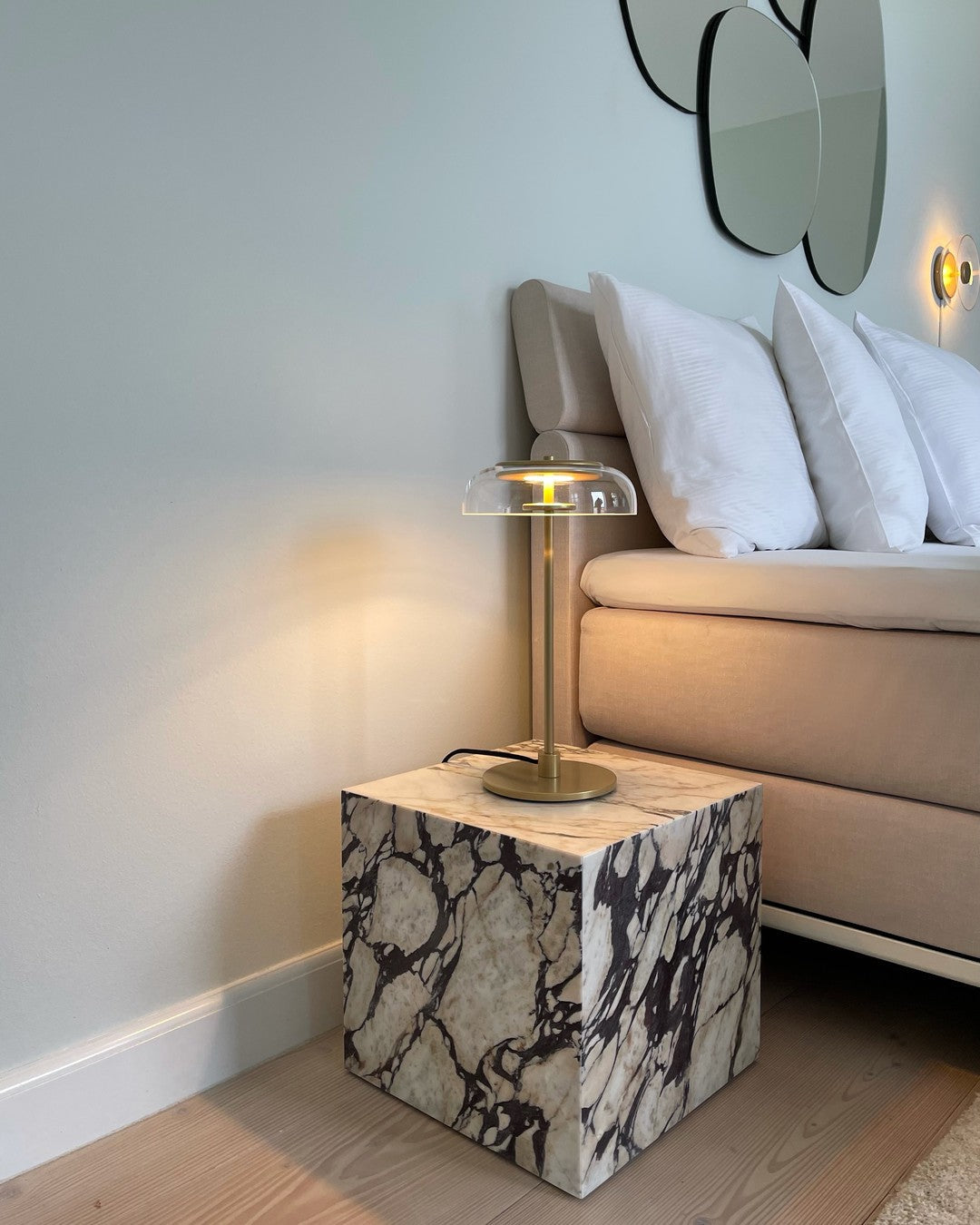 Modern Solara Brass and Glass LED Table Lamp for Living Room and Office
