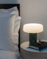 Modern Solid Marble Table Lamp with Hand Blown Glass Shade and Cylindrical Base Accent Lighting