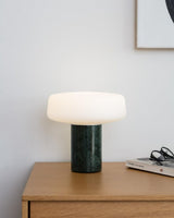Modern Solid Marble Table Lamp with Hand Blown Glass Shade and Cylindrical Base Accent Lighting