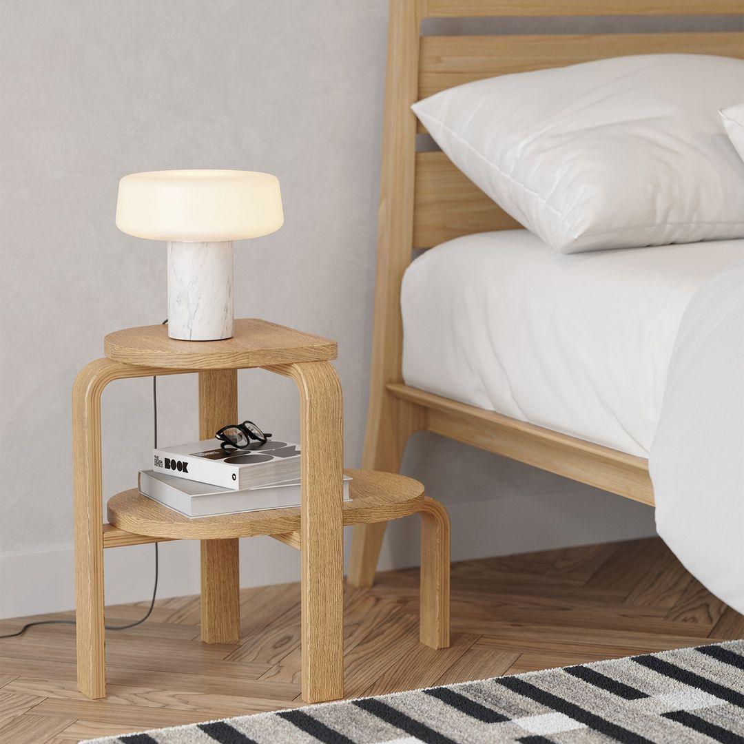 Modern Solid Marble Table Lamp with Hand Blown Glass Shade and Cylindrical Base Accent Lighting