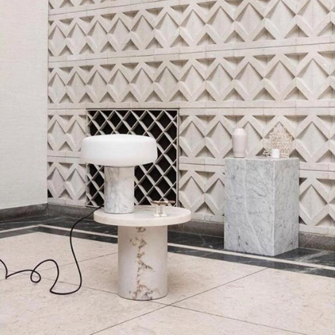 Modern Solid Marble Table Lamp with Hand Blown Glass Shade and Cylindrical Base Accent Lighting
