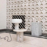 Modern Solid Marble Table Lamp with Hand Blown Glass Shade and Cylindrical Base Accent Lighting