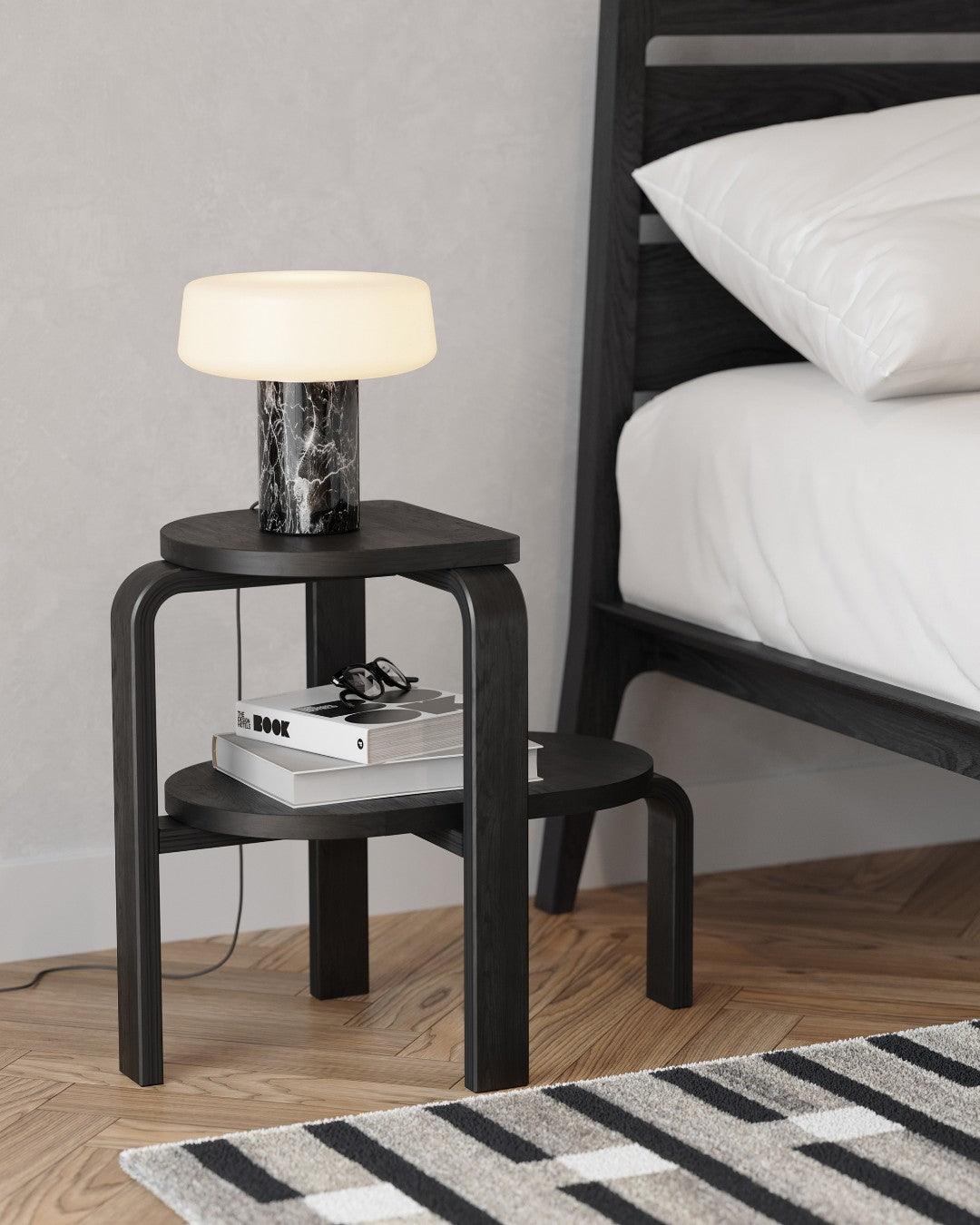 Modern Solid Marble Table Lamp with Hand Blown Glass Shade and Cylindrical Base Accent Lighting
