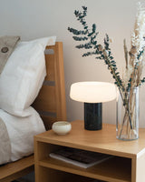 Modern Solid Marble Table Lamp with Hand Blown Glass Shade and Cylindrical Base Accent Lighting