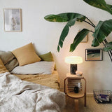Modern Solid Marble Table Lamp with Hand Blown Glass Shade and Cylindrical Base Accent Lighting